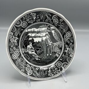 Spode Black and White Salad Plate Georgian Series Woodman Transferware 7.5 Dia
